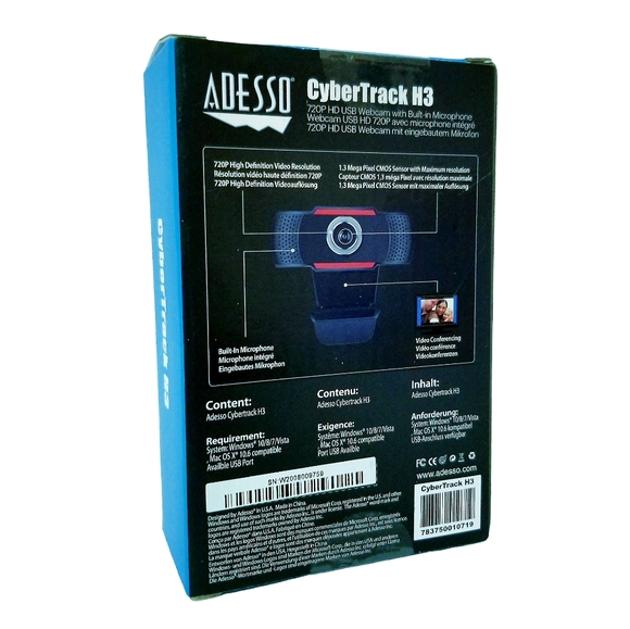 Adesso CyberTrack H3 720P HD USB Webcam with Built in Microphone New - Picture 3 of 14